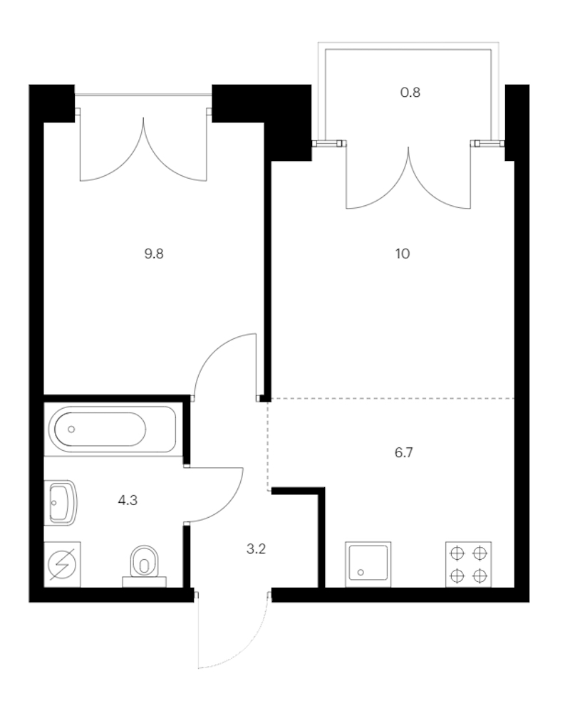 1-комнатная квартира 34.8 м², 7/9 эт., ЖК «Лермонтовский 54»